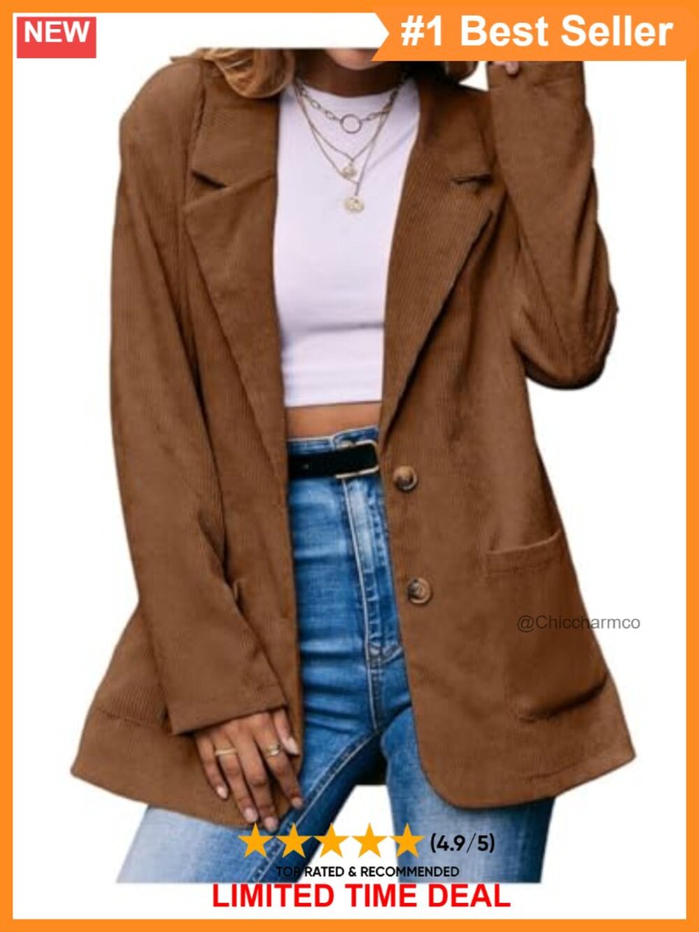Womens Corduroy Blazer Cropped Button Down Work Jacket Long Sleeve Business